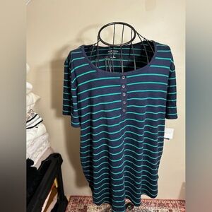 NEW size 2 x womens tee blue green  striped soft casual tee t shirt 2x